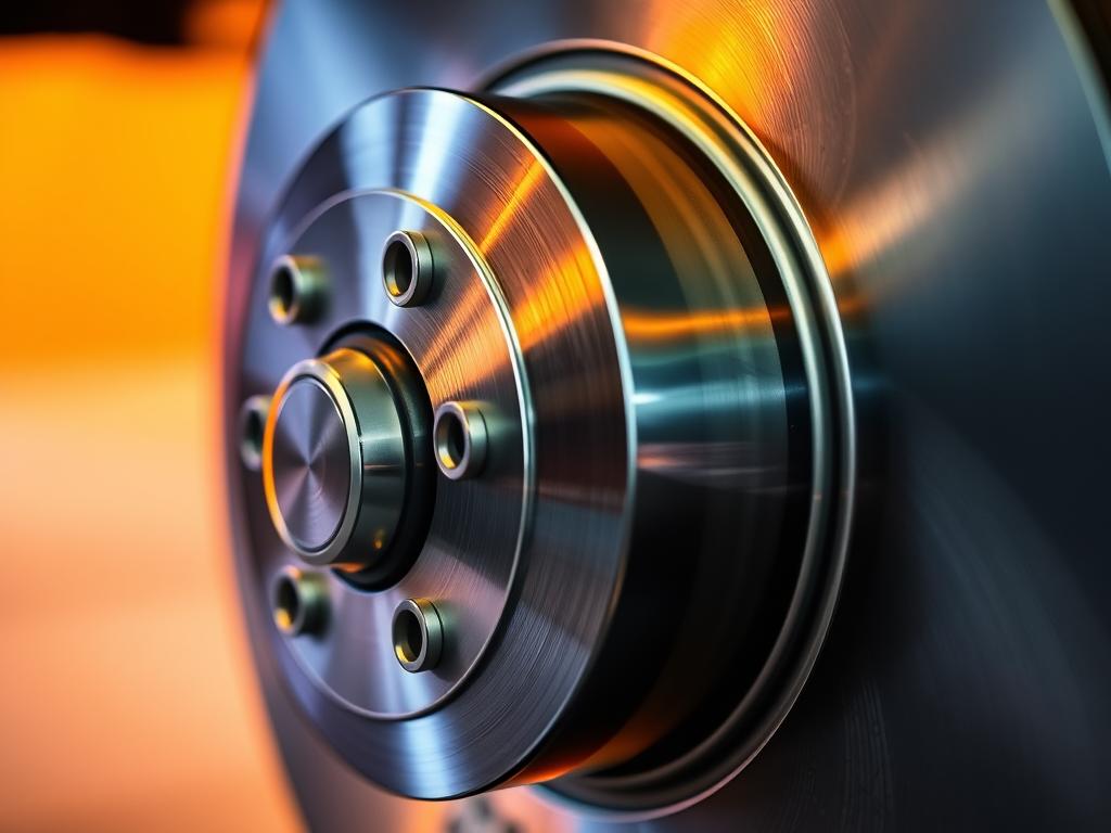 A pristine automobile brake disc, its surface gleaming with a polished sheen, set against a softly blurred background. Illuminated by warm, directional lighting that casts subtle shadows, highlighting the disc's intricate texture and the grooves that enhance its performance. The image conveys a sense of precision engineering and the importance of proper brake maintenance, conveying the message that well-maintained brakes are crucial for safe and reliable vehicle operation. A pristine automobile brake disc, its surface gleaming with a polished sheen, set against a softly blurred background. Illuminated by warm, directional lighting that casts subtle shadows, highlighting the disc's intricate texture and the grooves that enhance its performance. The image conveys a sense of precision engineering and the importance of proper brake maintenance, conveying the message that well-maintained brakes are crucial for safe and reliable vehicle operation.